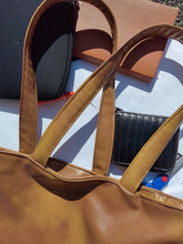 Load image into Gallery viewer, Brown Faux Leather Tote Bag