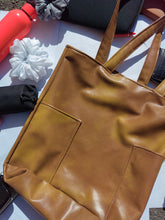 Load image into Gallery viewer, Brown Faux Leather Tote Bag